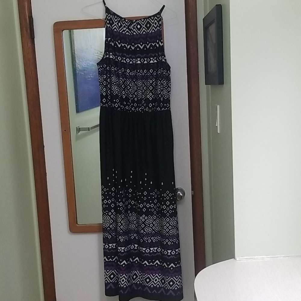 High neck geometric print dress